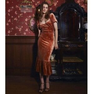 Lait Collection Brielle Velvet Floral Midi Dress Women's Size M Formal Romantic